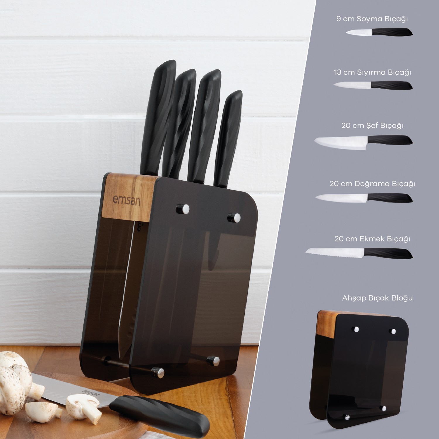 ست چاقوی آشپزخانه 5 پارچه امسان مدل Emsan Kumsal Siyah